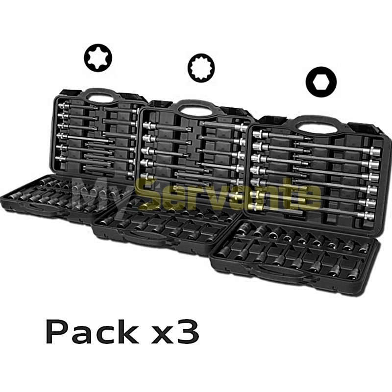 Pack de 3 mallettes - Embouts 1/2" - Torx, Allen et XZN 12 pans